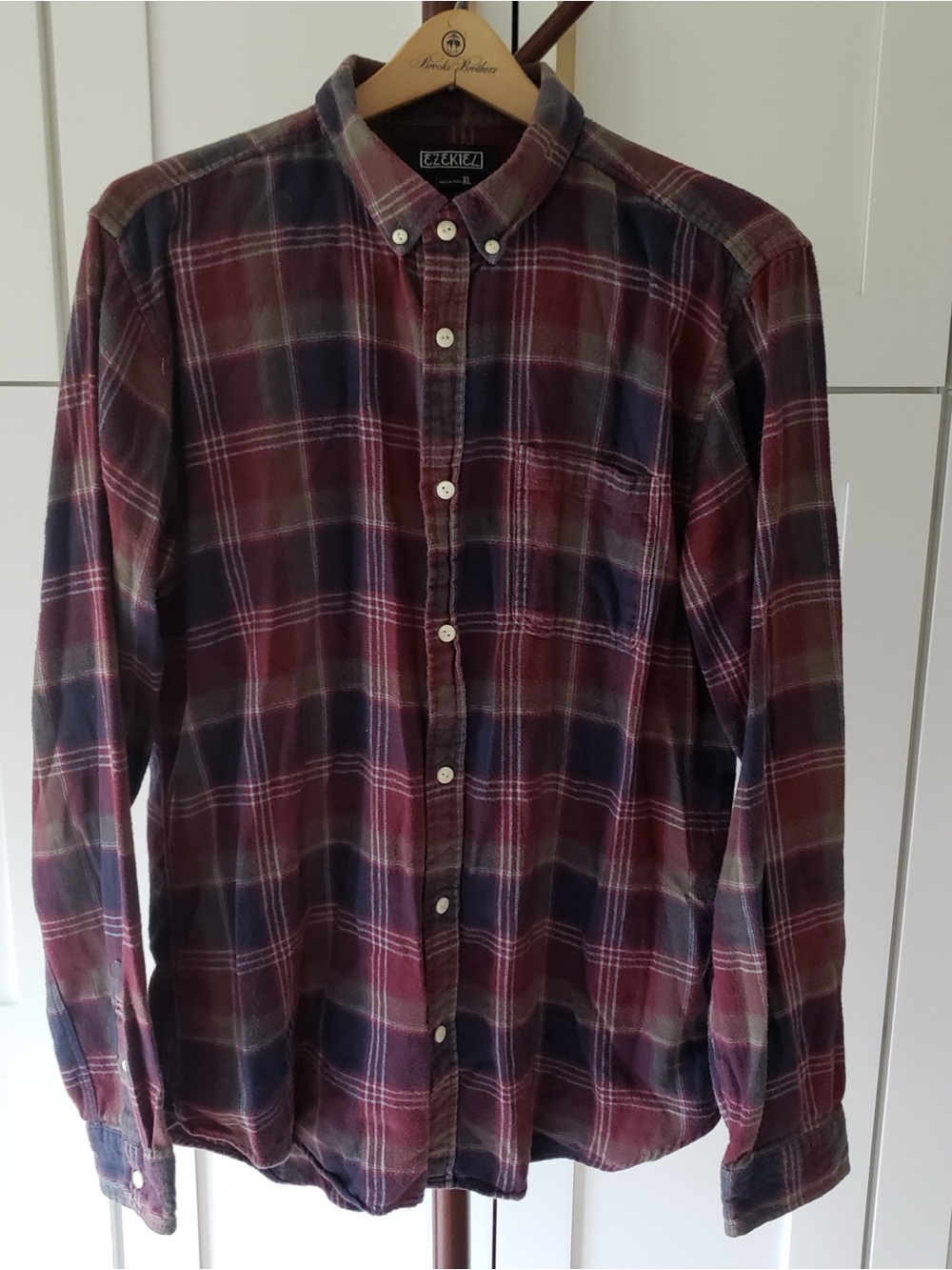 Ezekiel Burgundy and Navy Plaid Button-Down Shirt‎